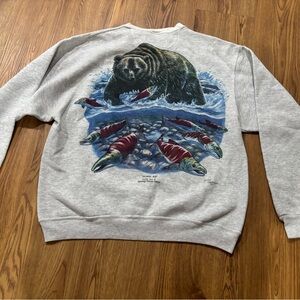 Men's Medium Vintage Environmental Artwear Sweatshirt Salmon Run 1996 USA Made